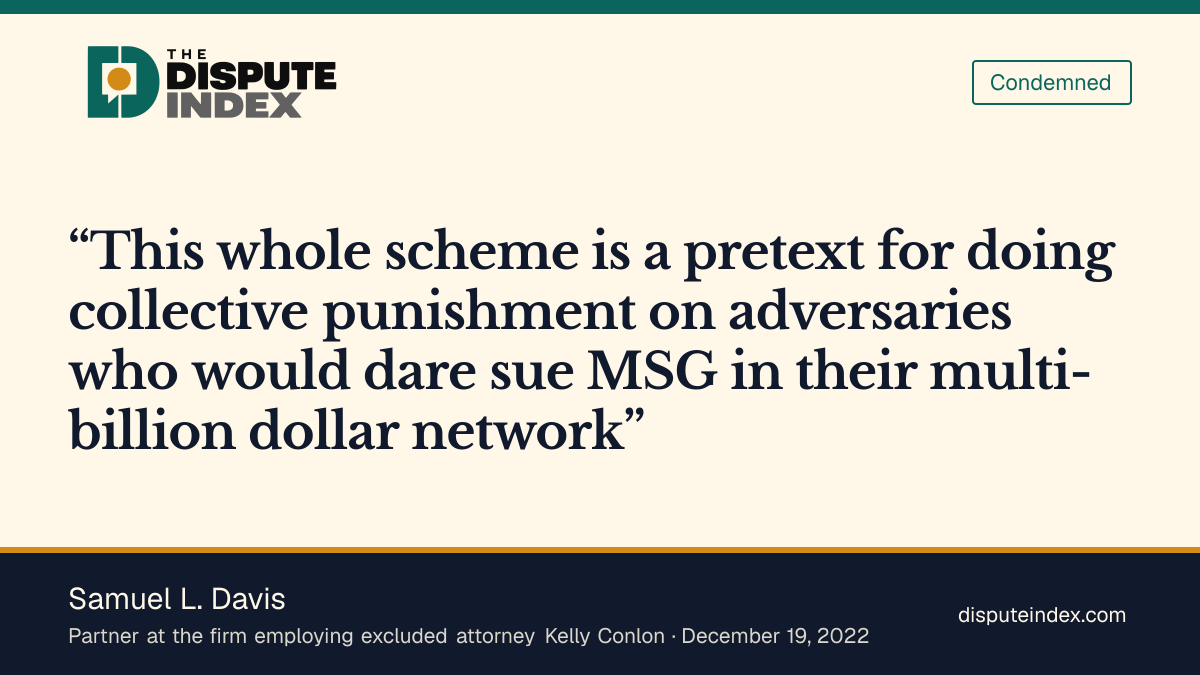 Quote card: Samuel L. Davis, Davis calls MSG's lawyer exclusions collective punishment