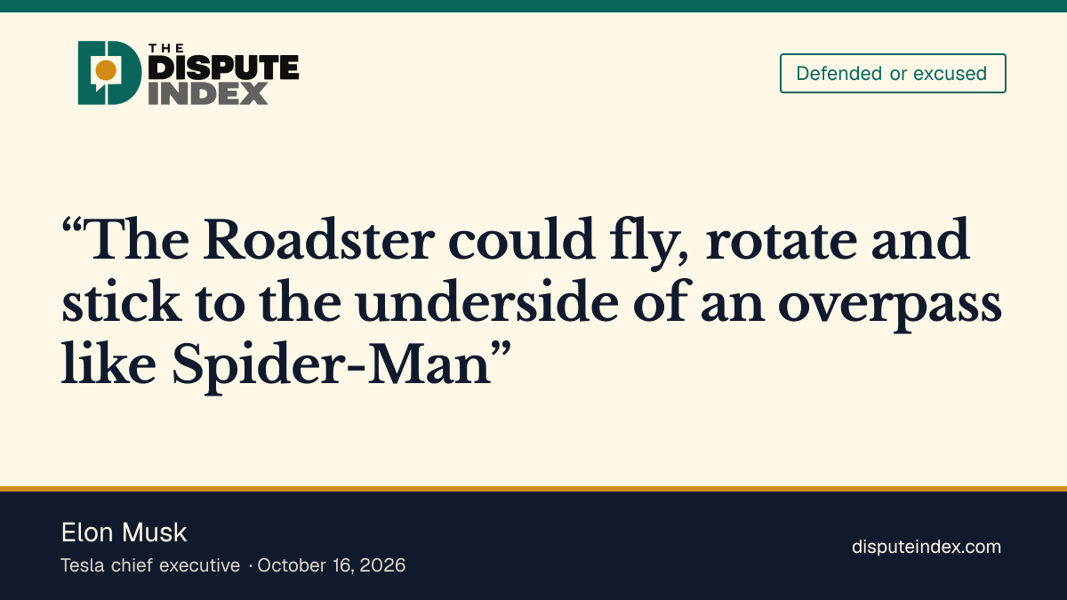 Quote card: Elon Musk, Musk says Roadster could fly and cling beneath an overpass