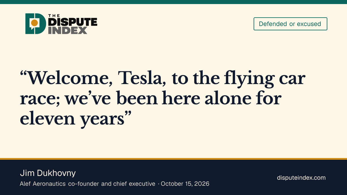 Quote card: Jim Dukhovny, Dukhovny welcomes Tesla as a flying-car competitor