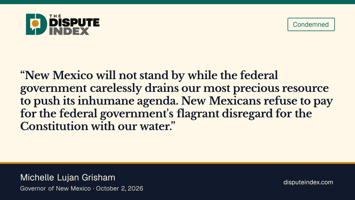 Quote card: Michelle Lujan Grisham, Lujan Grisham says New Mexico will not let the federal government drain its water