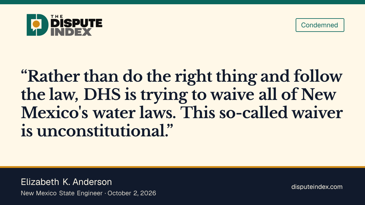 Quote card: Elizabeth K. Anderson, State Engineer Anderson calls the DHS waiver unconstitutional