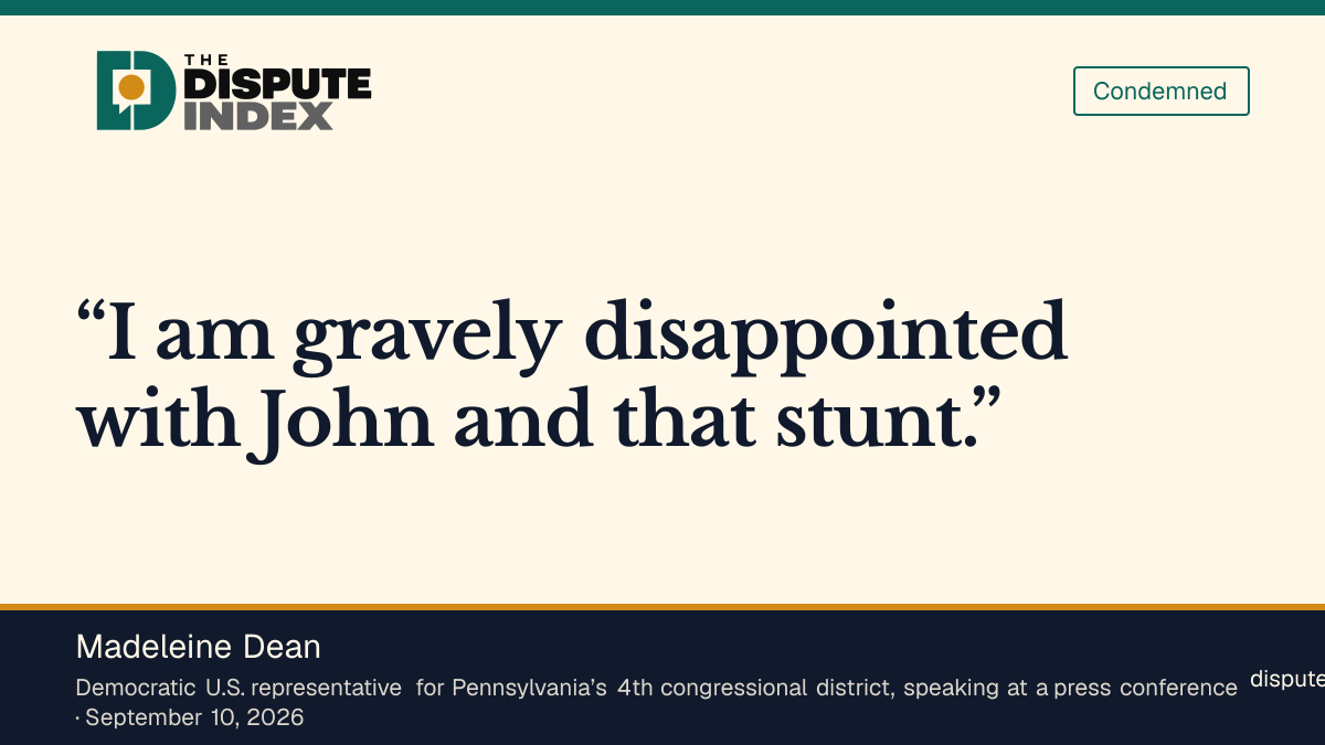 Quote card: Madeleine Dean, Madeleine Dean condemns Fetterman’s convention appearance as a stunt