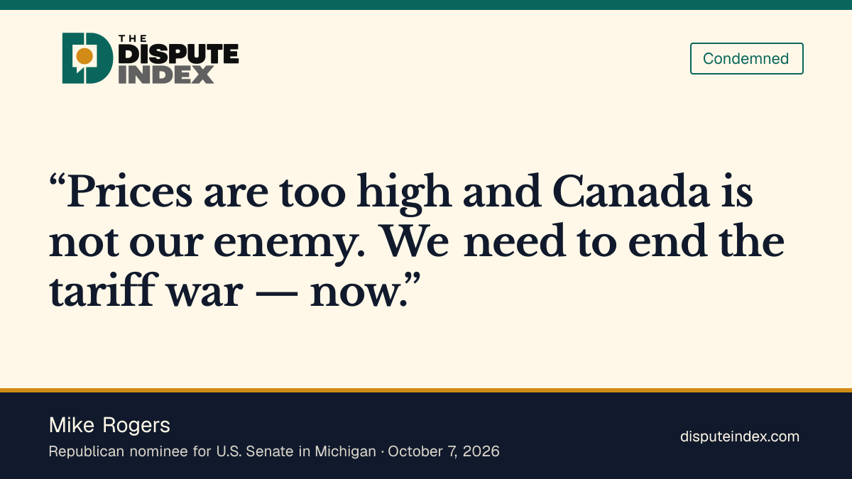 Quote card: Mike Rogers, Rogers says Canada is not the enemy and the tariff war should end now