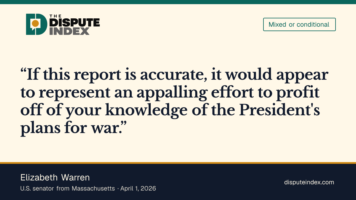 Quote card: Elizabeth Warren, Warren and four senators say the reported investment would be a profound conflict of interest if accurate