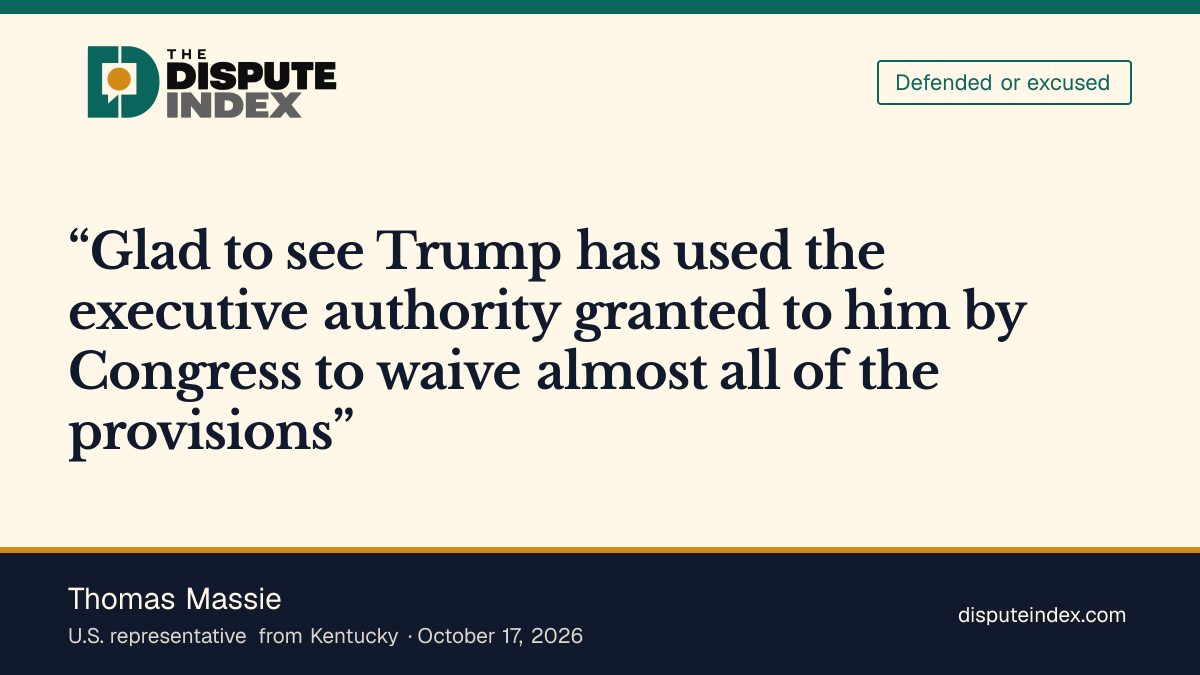 Quote card: Thomas Massie, Massie welcomes the Graham Act waiver