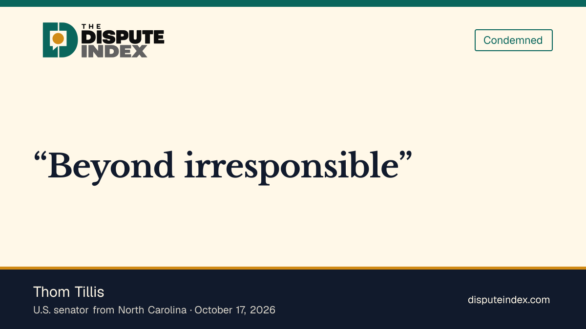 Quote card: Thom Tillis, Tillis calls Trump's waiver of the Graham Act's Russia sanctions irresponsible