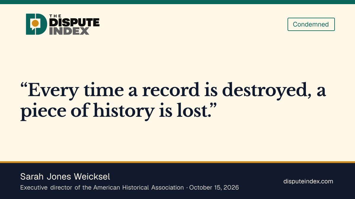 Quote card: Sarah Jones Weicksel, Weicksel criticizes abandoning mandatory record preservation