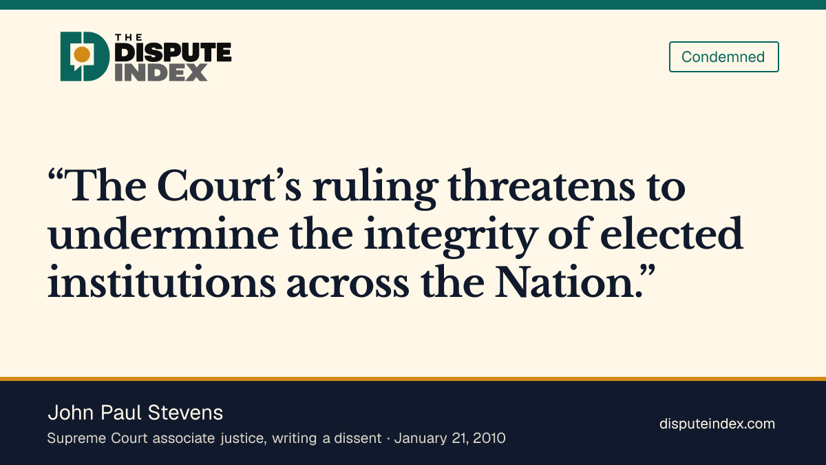 Quote card: John Paul Stevens, Stevens warns the ruling harms elected institutions