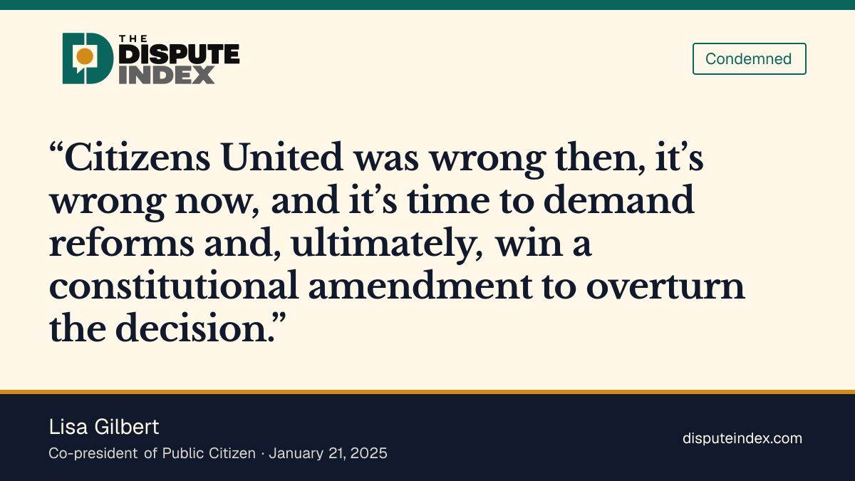 Quote card: Lisa Gilbert, Gilbert calls for overturning Citizens United