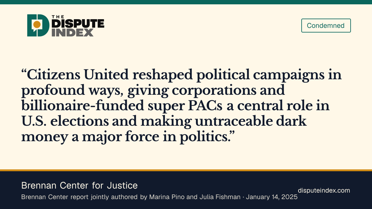 Quote card: Brennan Center for Justice, Brennan Center analysis criticizes Citizens United and wealthy-donor influence