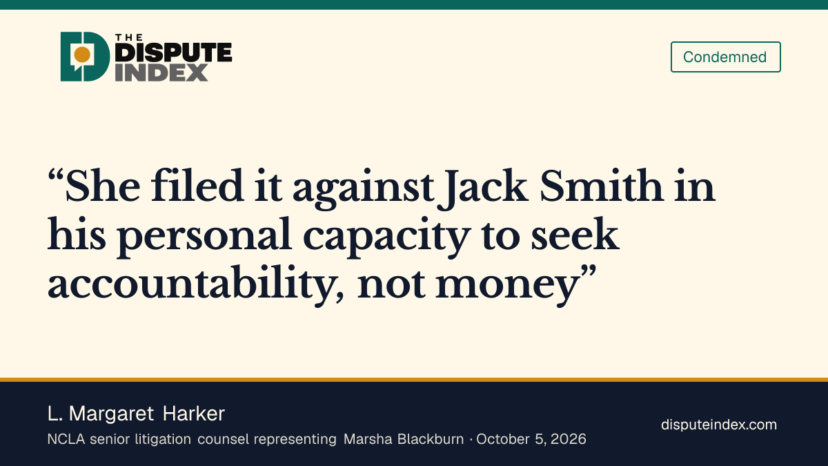 Quote card: L. Margaret Harker, Harker argues for personal accountability in Blackburn's suit