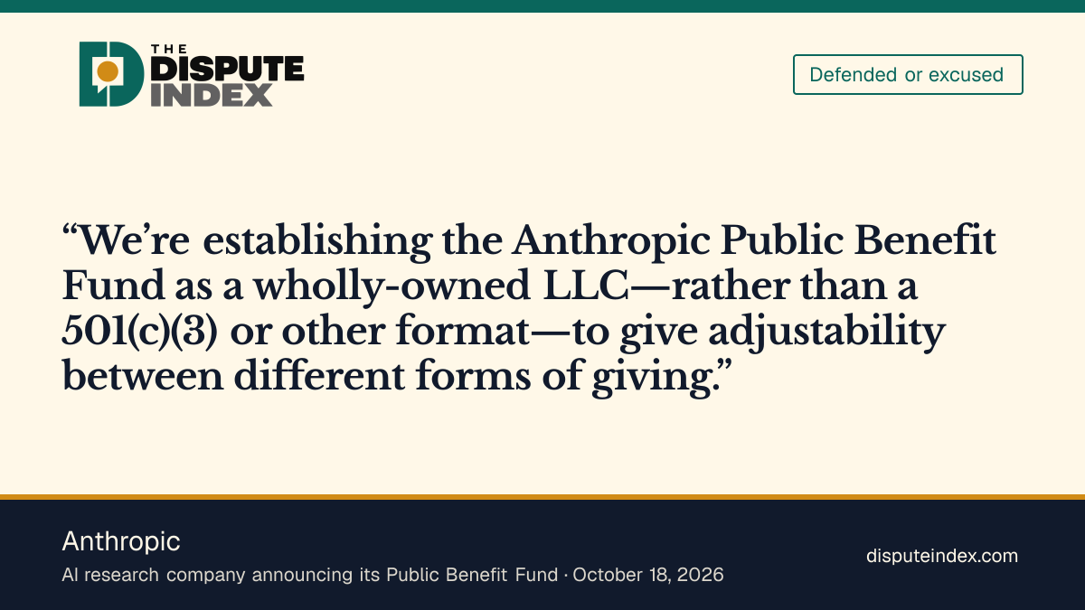 Quote card: Anthropic, Anthropic says its LLC structure allows different forms of giving