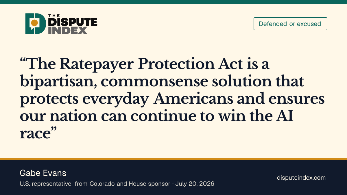 Quote card: Gabe Evans, Evans backs the Ratepayer Protection Act to protect electricity customers