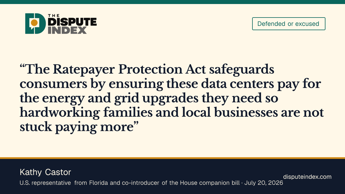 Quote card: Kathy Castor, Castor backs the Ratepayer Protection Act's consumer protections