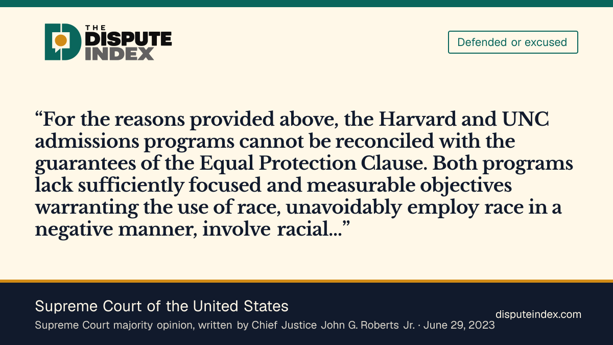Quote card: Supreme Court of the United States, Supreme Court explains its rejection of Harvard and UNC's admissions programs