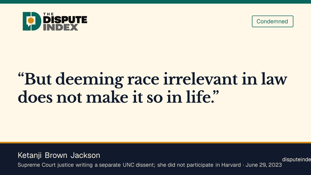 Quote card: Ketanji Brown Jackson, Jackson says legal colorblindness does not remove real inequality