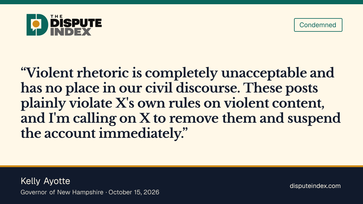 Quote card: Kelly Ayotte, Ayotte asks X to remove the party's posts and suspend its account