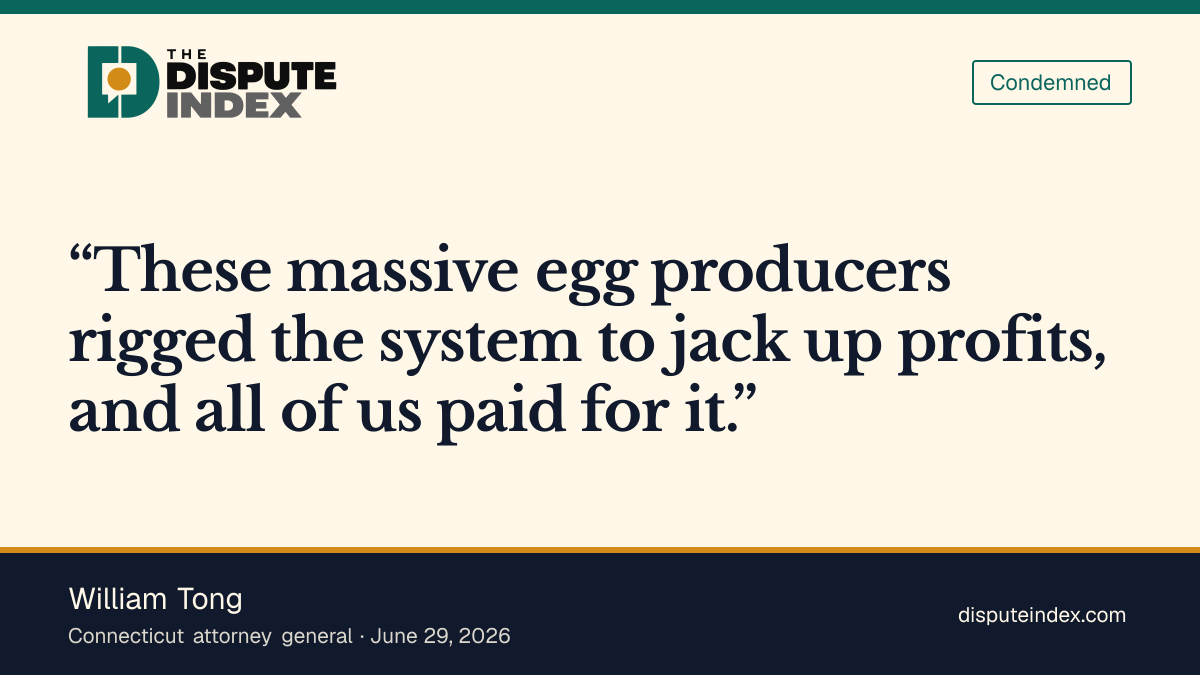 Quote card: William Tong, Tong says egg producers rigged the system for higher profits