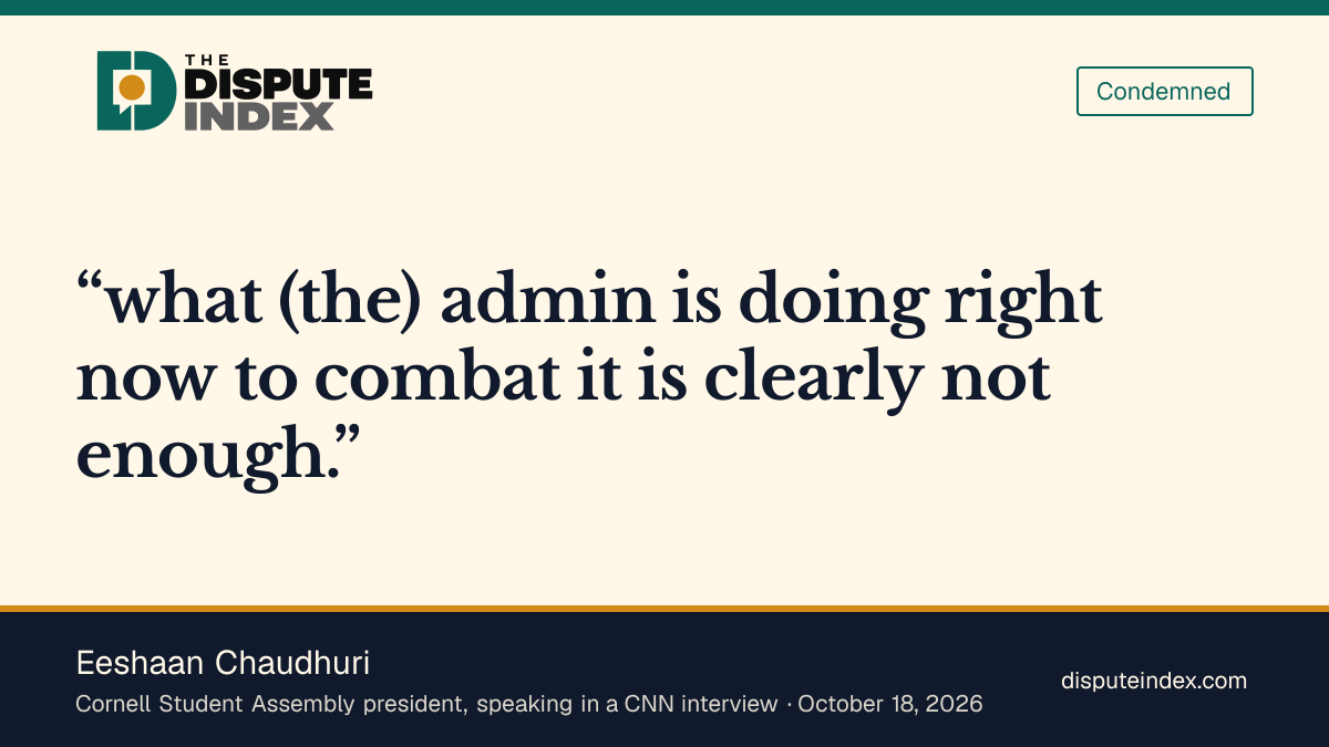 Quote card: Eeshaan Chaudhuri, Chaudhuri criticizes Cornell administrators' efforts to combat sexual violence