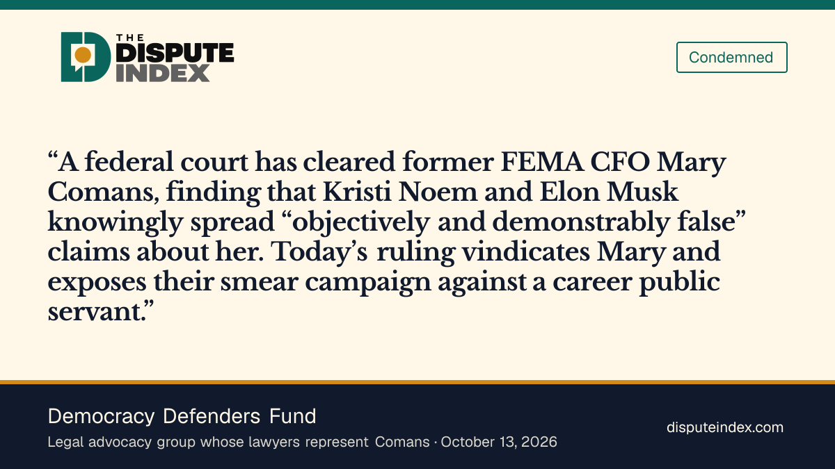 Quote card: Democracy Defenders Fund, Democracy Defenders Fund says the ruling vindicates Comans