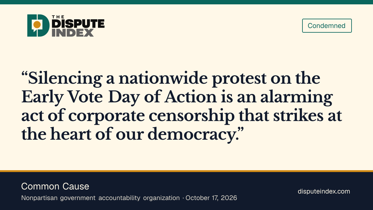 Quote card: Common Cause, Common Cause calls the suspension corporate censorship
