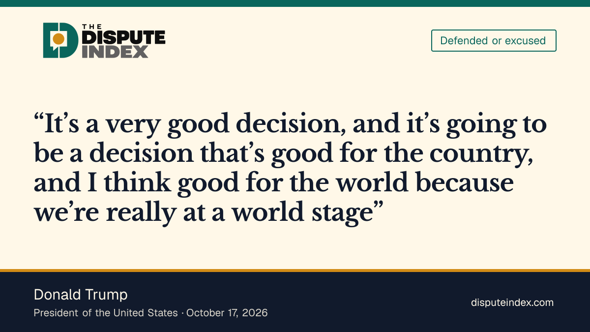 Quote card: Donald Trump, Trump calls the waiver a very good decision for the country
