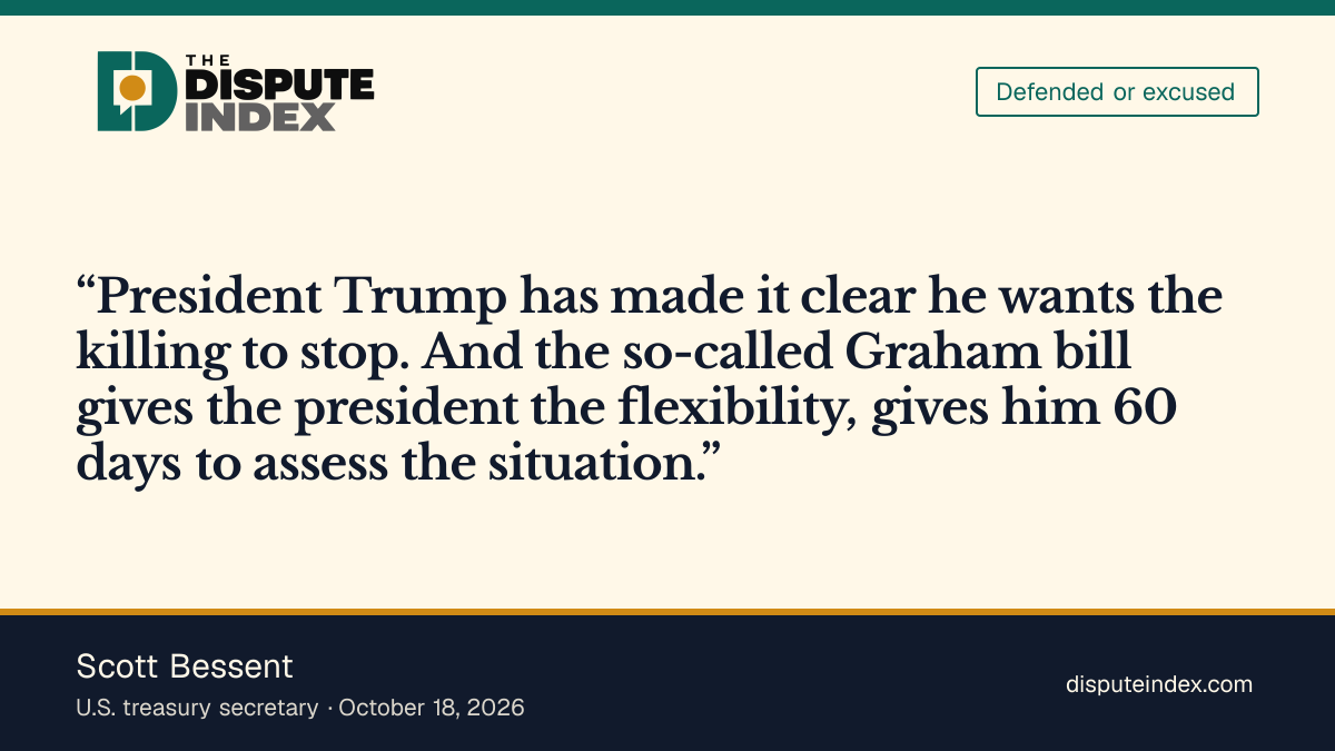 Quote card: Scott Bessent, Bessent says the Graham Act gives Trump 60 days to assess