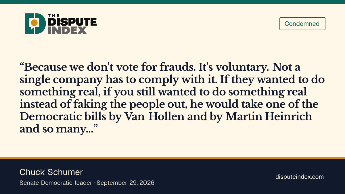 Quote card: Chuck Schumer, Schumer calls the ratepayer bill voluntary and favors mandatory protections