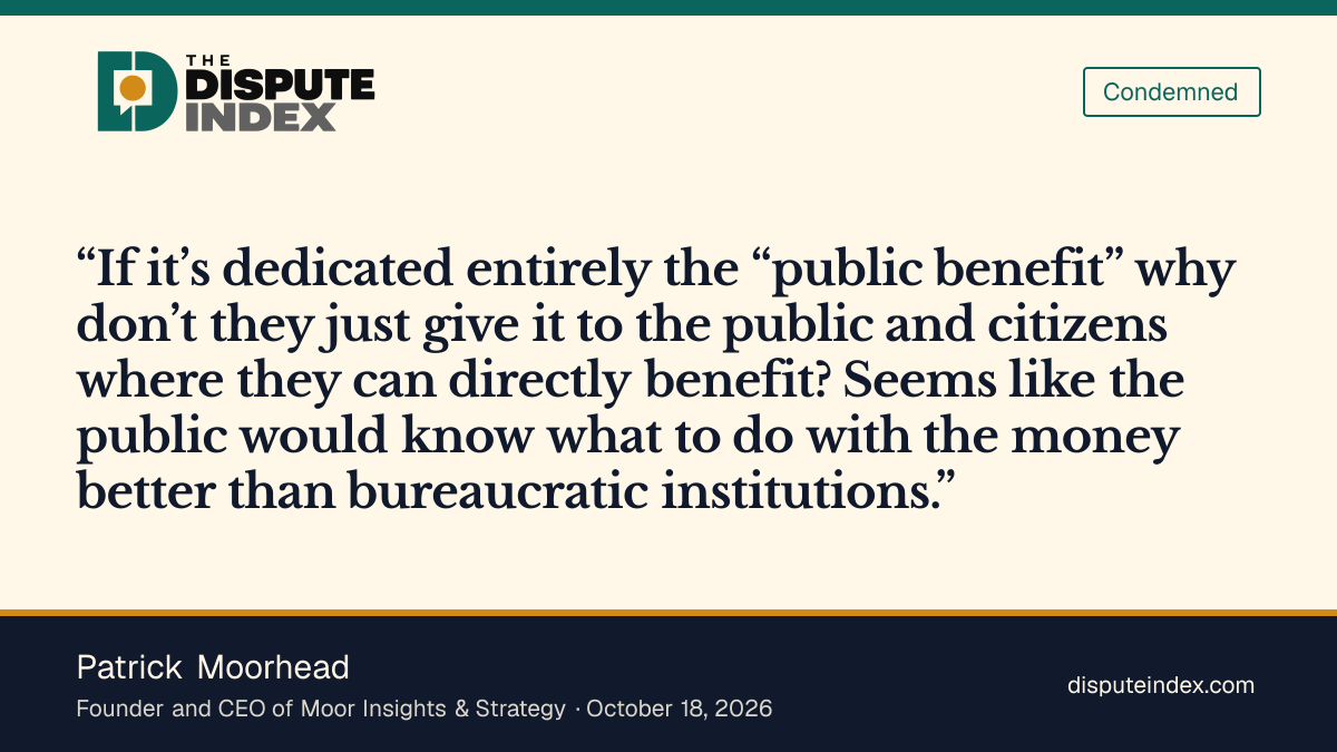 Quote card: Patrick Moorhead, Moorhead asks why the shares are not given directly to the public