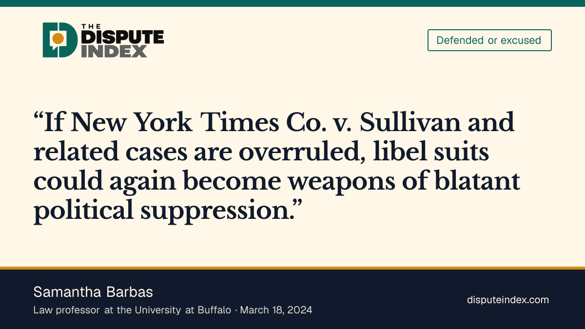 Quote card: Samantha Barbas, Barbas warns that overruling Sullivan could revive political libel suits