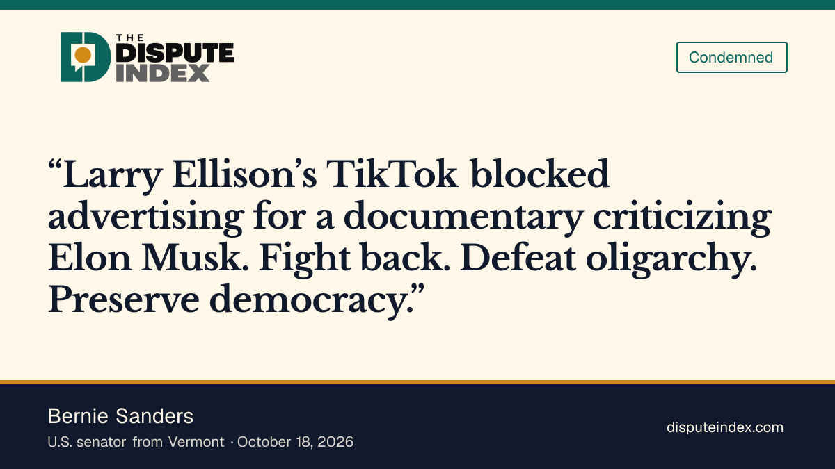 Quote card: Bernie Sanders, Sanders criticizes TikTok's blocking of documentary advertising
