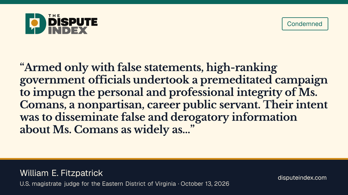 Quote card: William E. Fitzpatrick, Fitzpatrick condemns officials' campaign against Comans