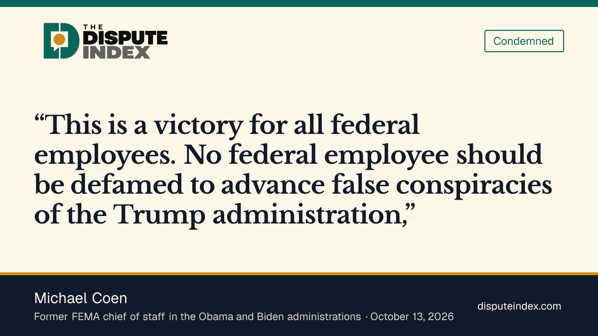 Quote card: Michael Coen, Coen says federal employees should not be defamed to advance false conspiracies