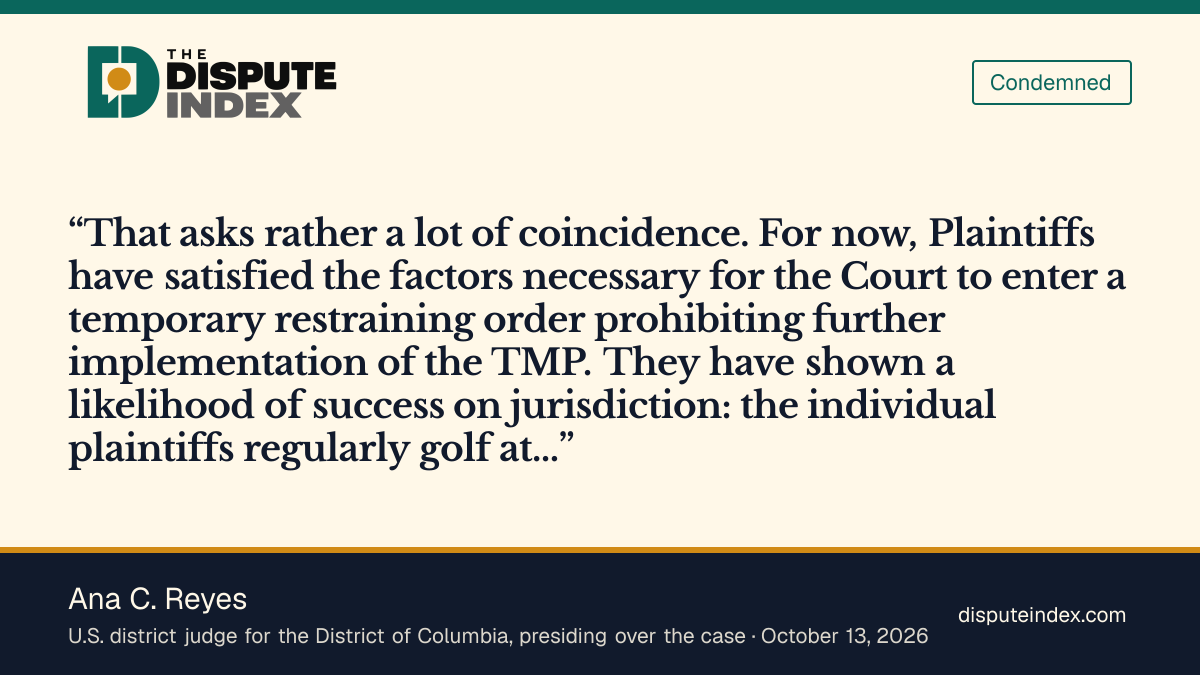 Quote card: Ana C. Reyes, Reyes bars further tree removal, finding the plaintiffs likely to show the Park Service did not comply with the environmental review law