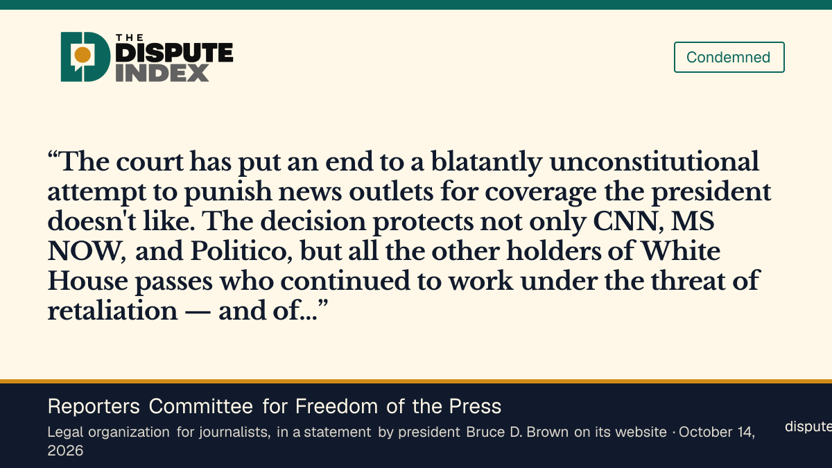 Quote card: Reporters Committee for Freedom of the Press, Reporters Committee says the injunction ends a "blatantly unconstitutional attempt" to punish news outlets