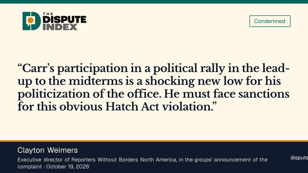 Quote card: Clayton Weimers, Clayton Weimers says Carr must face sanctions for an obvious Hatch Act violation