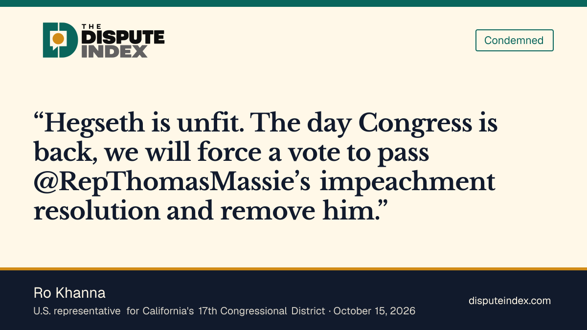 Quote card: Ro Khanna, Khanna says he will force a vote on Massie's impeachment resolution