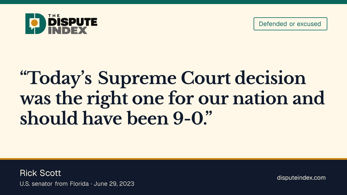Quote card: Rick Scott, Rick Scott says the admissions ruling should have been unanimous