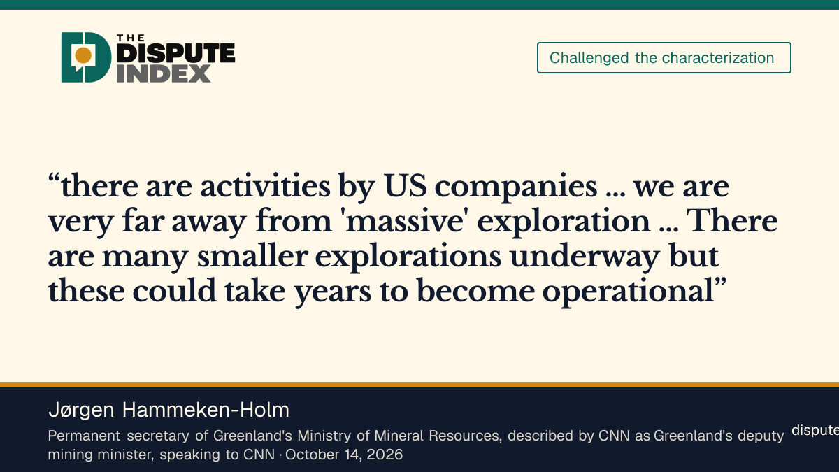 Quote card: Jørgen Hammeken-Holm, Greenland mining official Jørgen Hammeken-Holm says Greenland is very far away from massive exploration