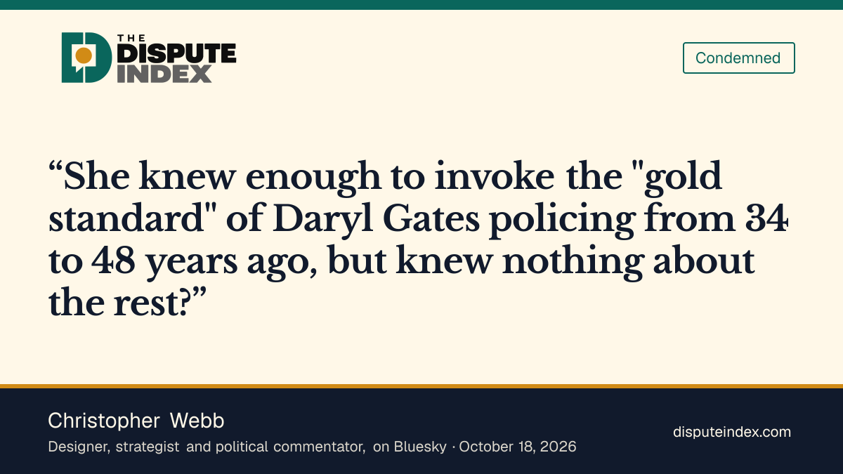Quote card: Christopher Webb, Christopher Webb questions how Raman could invoke Gates-era policing without knowing his record
