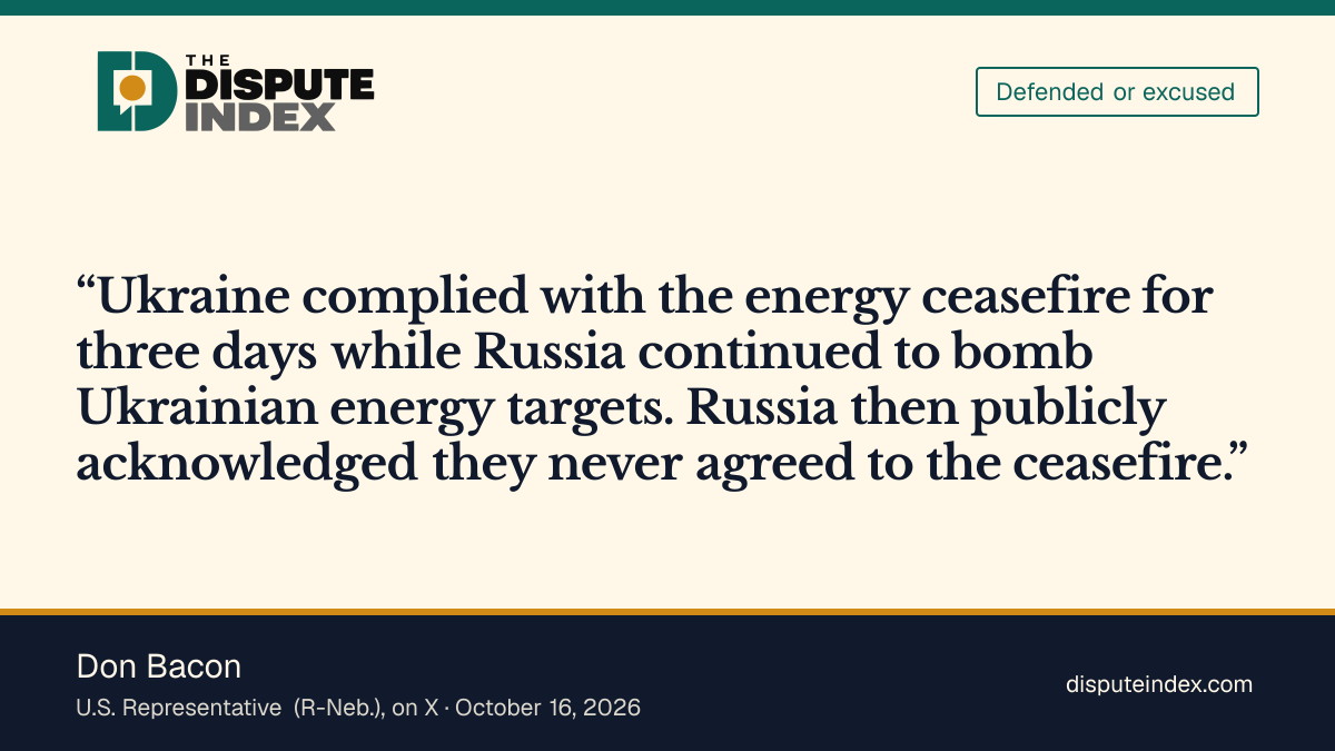 Quote card: Don Bacon, Rep. Don Bacon calls Cortes a Putin stooge and says Russia never agreed to the ceasefire