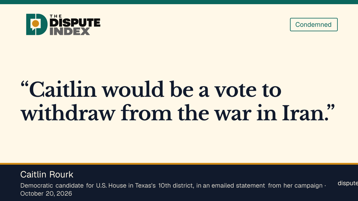 Quote card: Caitlin Rourk, Caitlin Rourk's campaign says she would vote to withdraw from the Iran war