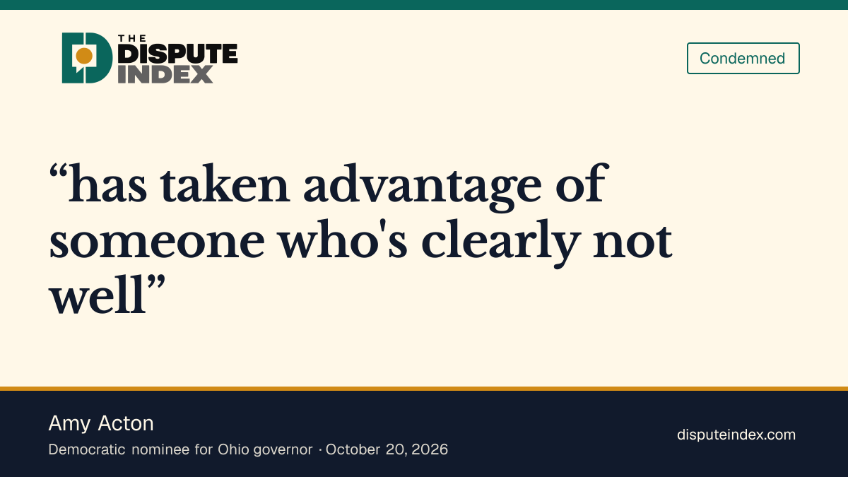 Quote card: Amy Acton, Amy Acton says Ramaswamy took advantage of her mother
