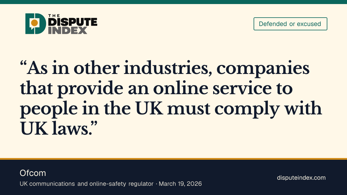 Quote card: Ofcom, Ofcom says online services reaching UK users must comply with UK law