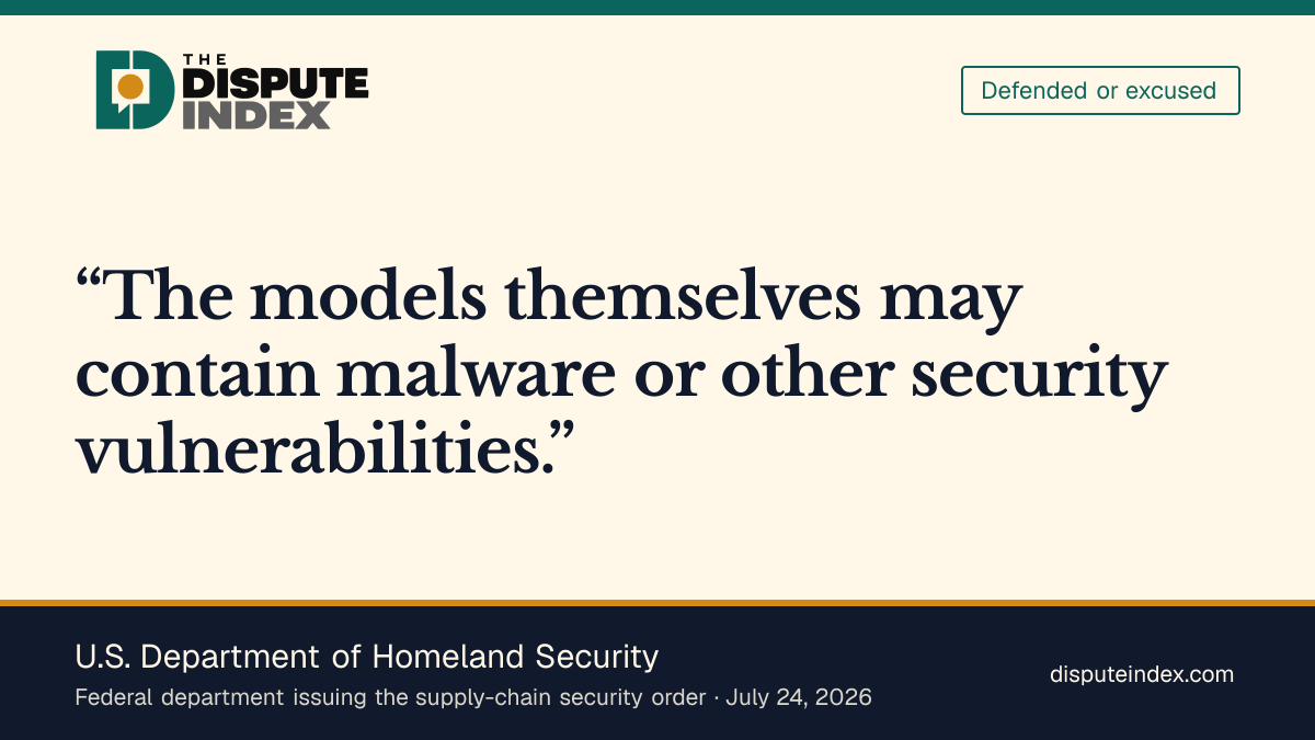 Quote card: U.S. Department of Homeland Security, DHS cites security risks to support the DeepSeek restriction