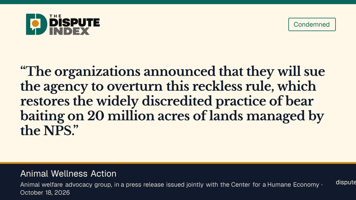 Quote card: Animal Wellness Action, Animal Wellness Action calls the rule reckless and says it will sue