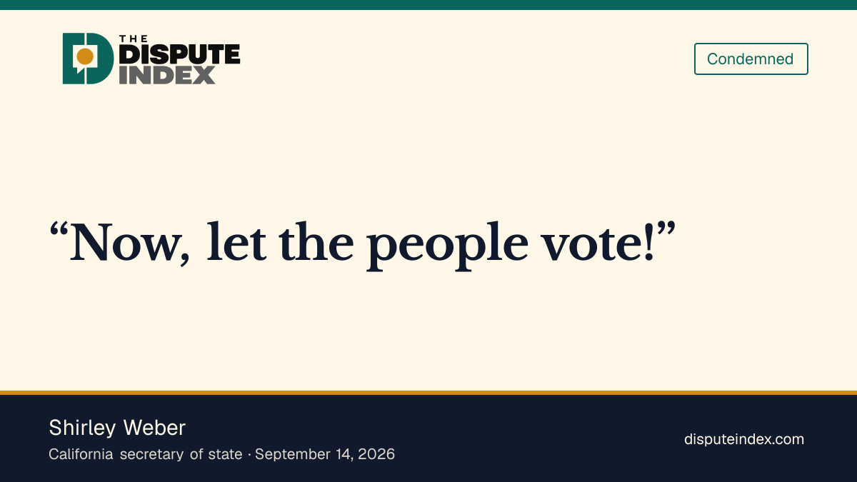 Quote card: Shirley Weber, Weber welcomes the block on new voting requirements