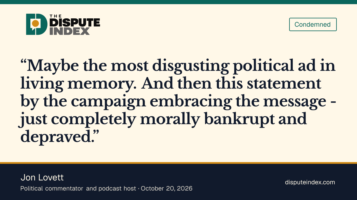 Quote card: Jon Lovett, Jon Lovett condemns the Acton ad and the campaign's defense