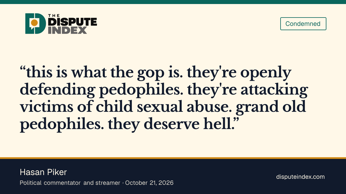Quote card: Hasan Piker, Hasan Piker denounces the GOP over the Acton mother ad