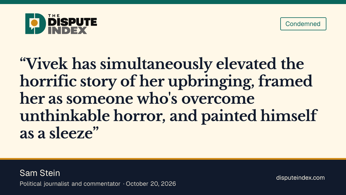 Quote card: Sam Stein, Sam Stein says Ramaswamy elevated Acton's story and painted himself as sleazy